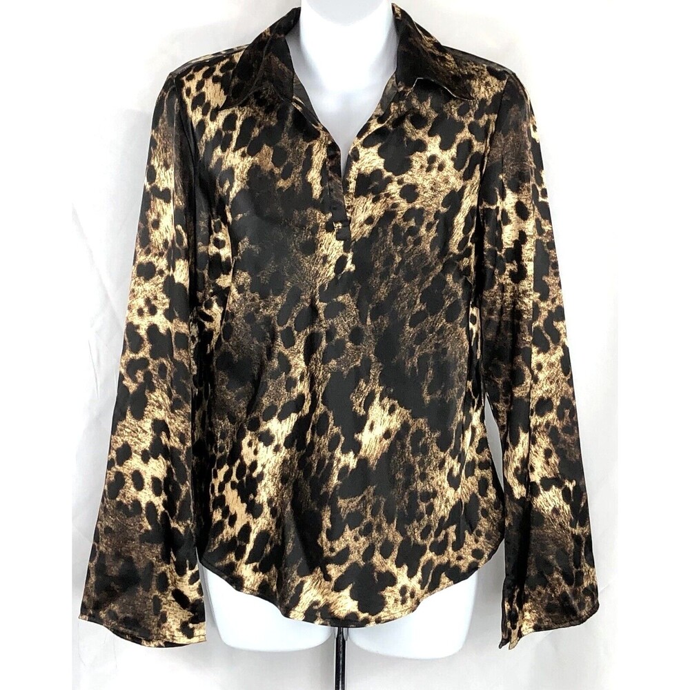 Vintage Satin top S leopard cheetah flare long sleeve whimsigoth Glam grunge 90s